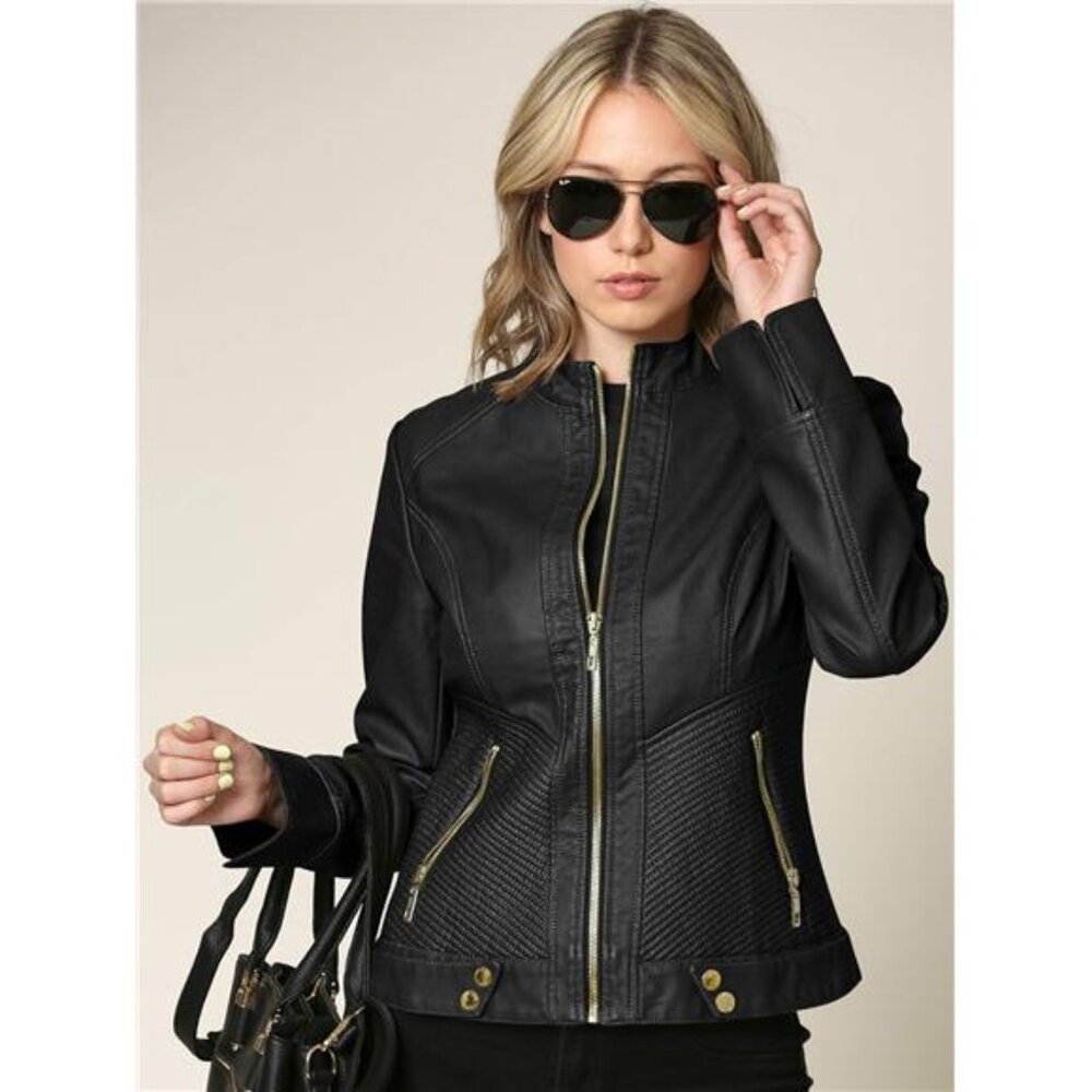 Slim Fit Stylish Vegan Leather Moto Jacket Black3